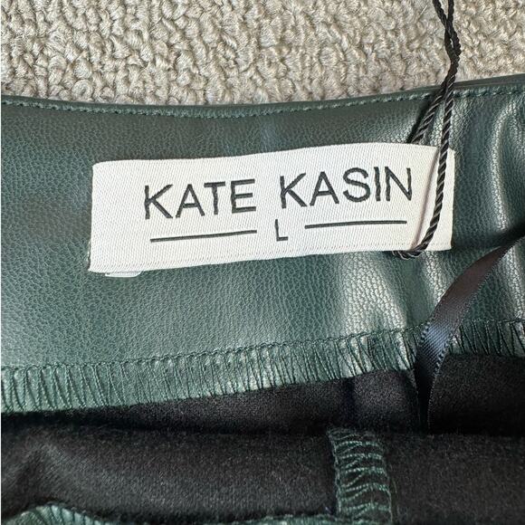 NWT Kate Kasin Faux Leather Pencil Skirt Green Size Large - Picture 4 of 7